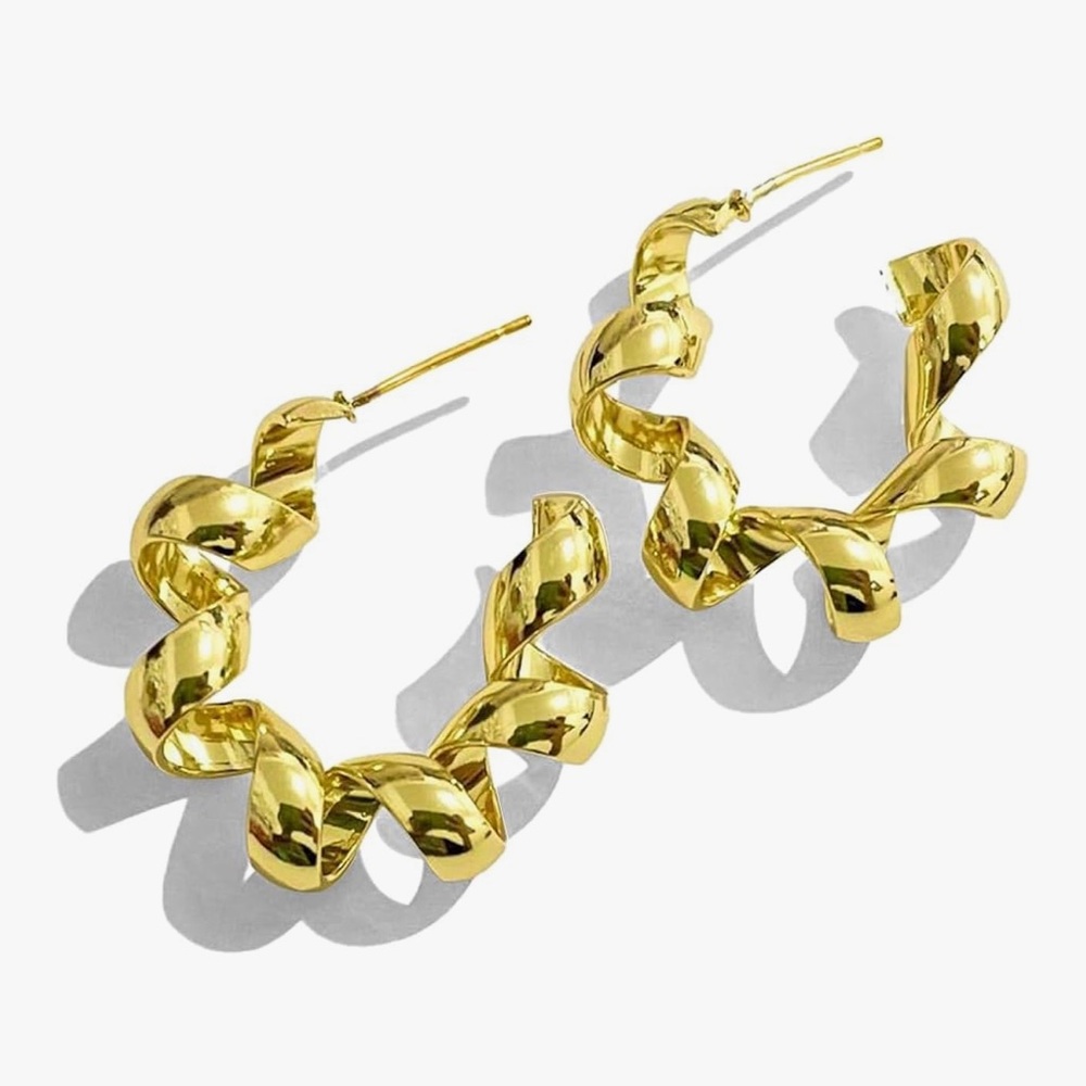 NEW 14K Gold Plated Trendy Gold Open Hoop Earrings - Picture 6 of 6